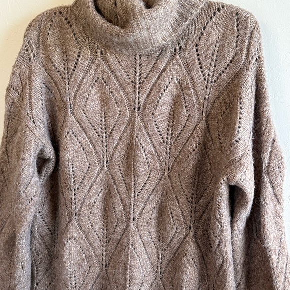Sundance Taupe Cowl Turtle Neck Loose Weave Wool Blend Tunic Sweater Dress Sz S - Picture 2 of 10